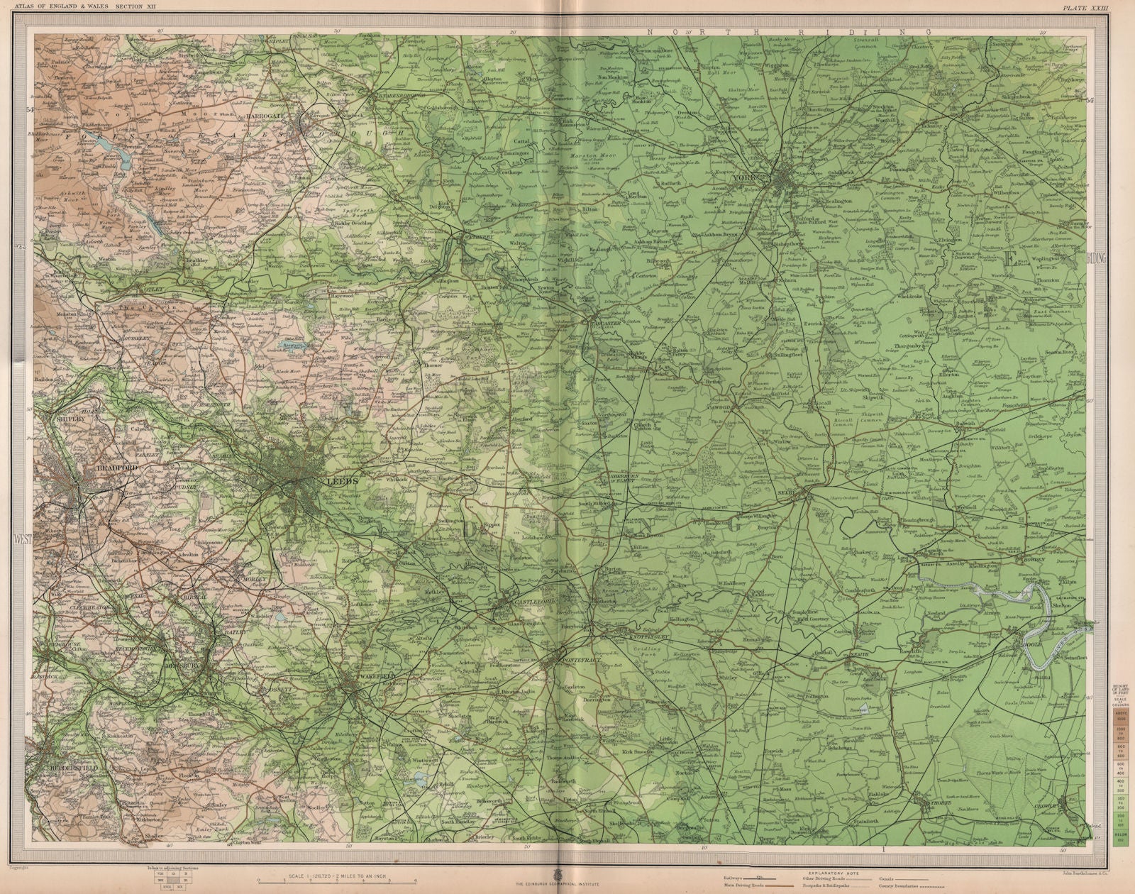 YORKSHIRE. Leeds Bradford Wakefield York Harrogate Huddersfield. LARGE 1903 map
